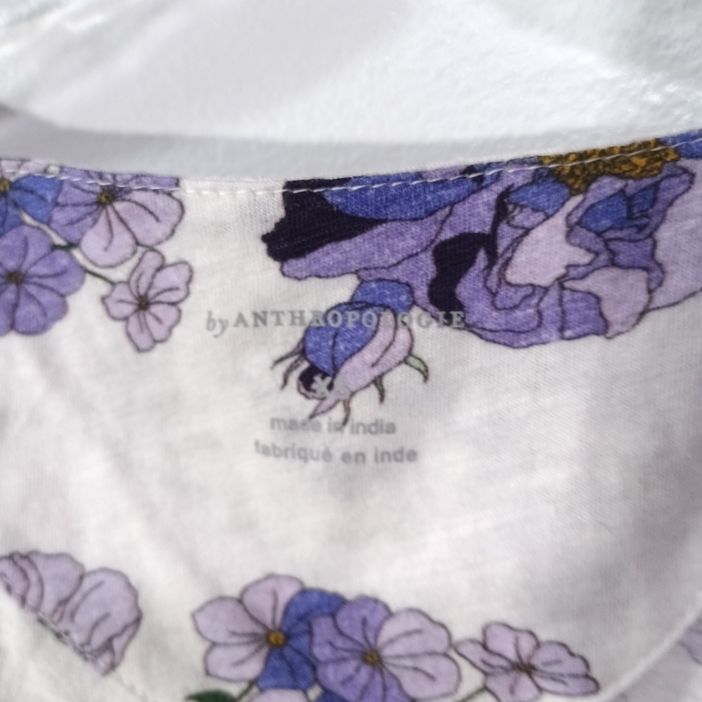 Anthropologie V-Neck Ruched Knit Top in Purple Floral Size XS - Picture 5 of 7